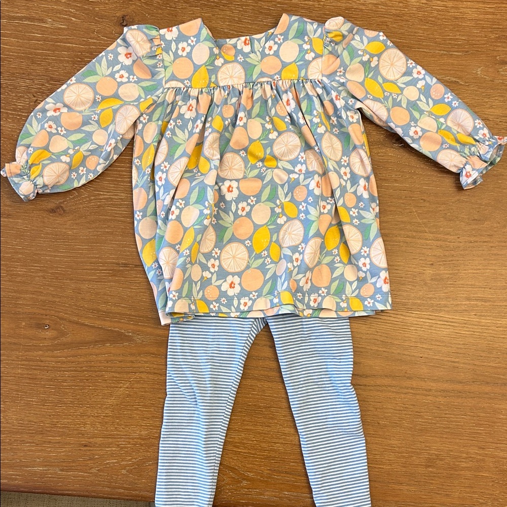Stitchy Fish Citrus Girls Matching Set - Blue and Yellow